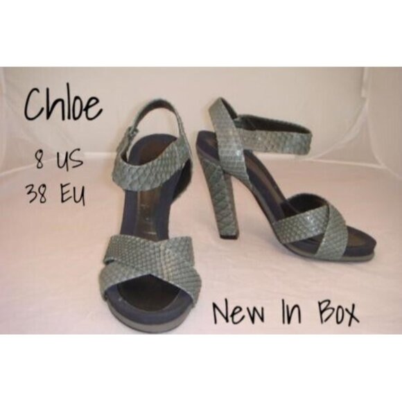 Chloe Python Snake Skin Heels Shoes Green  Size 38 EU 8 US New In Box - Picture 1 of 4